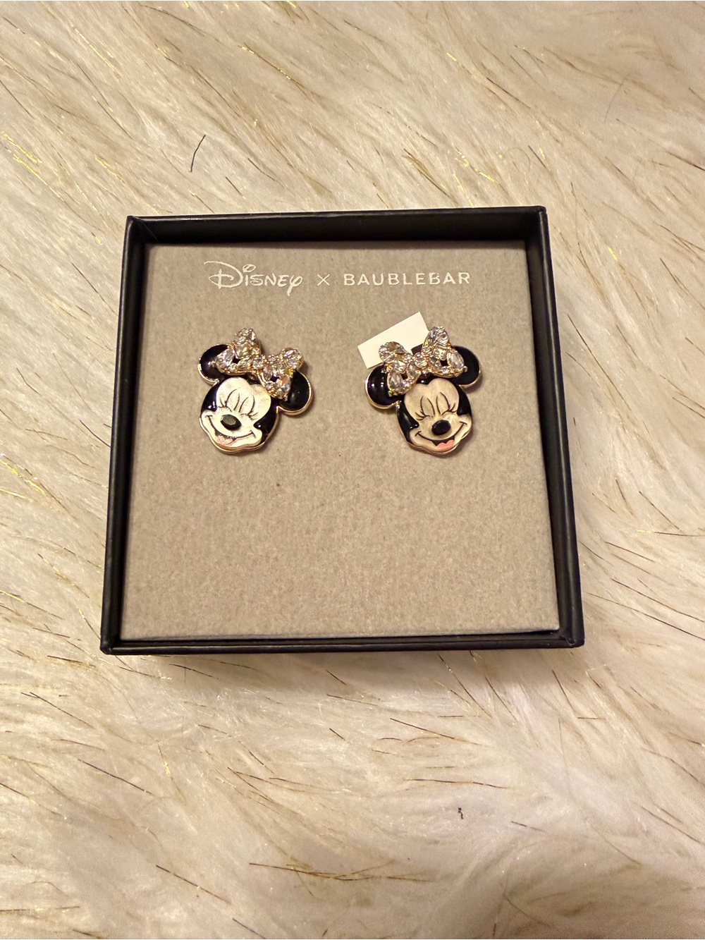 BaubleBar Disney Minnie Mouse Black and Gold Crystal Bow Stud Earrings